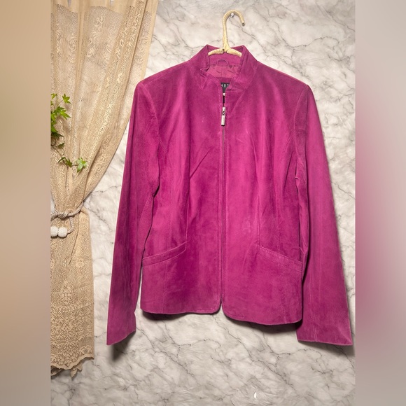 Bernardo Jackets & Blazers - Genuine Leather Fuchsia Y2K Standout Statement Layering Moto Vintage Raspberry L
